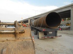 road boring, carbon steel pipe casing on semi truck trailer